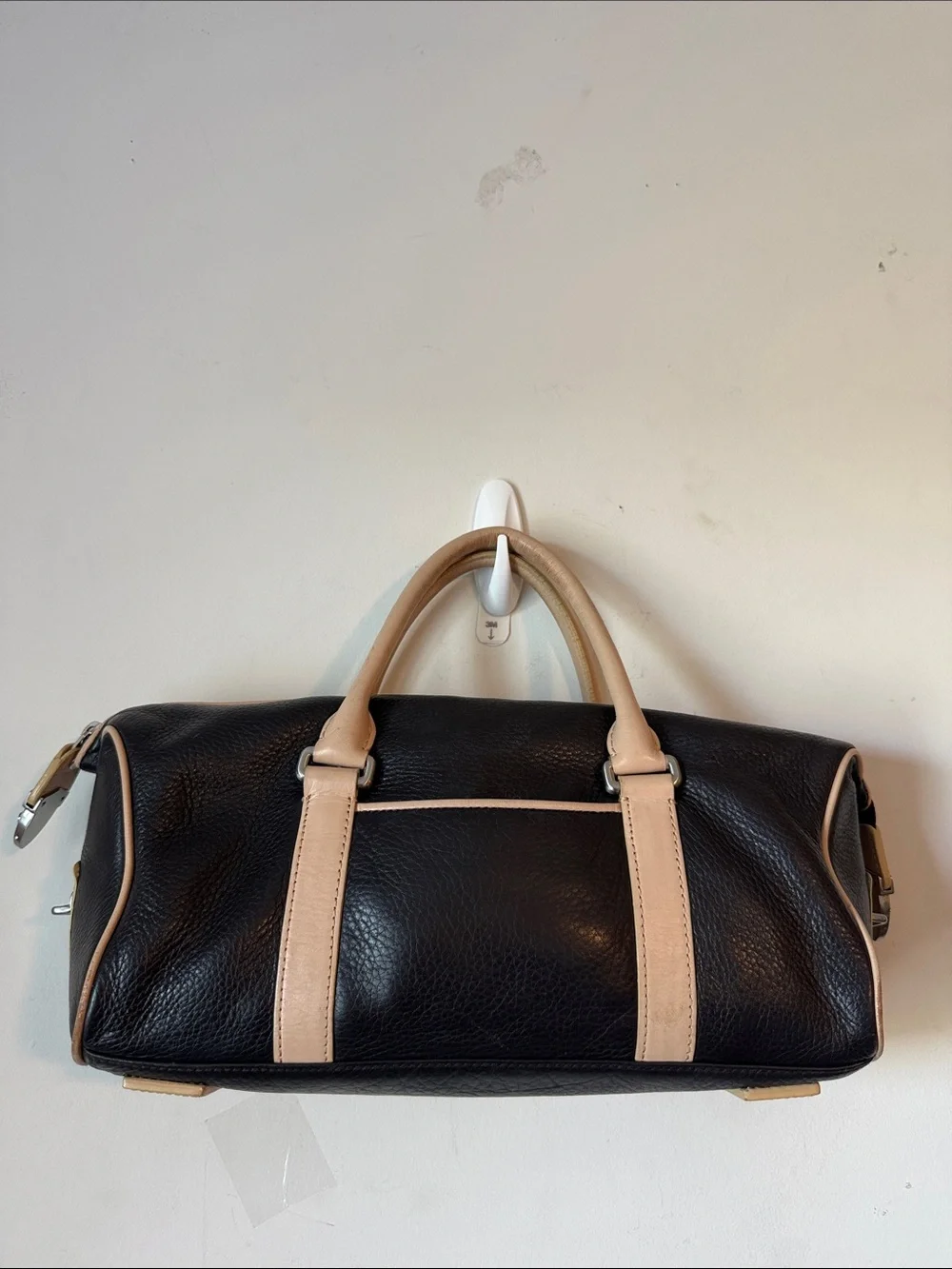 Ann Taylor Vintage #Y2K Dark Brown Leather Duffel with Beige Trim Handbag